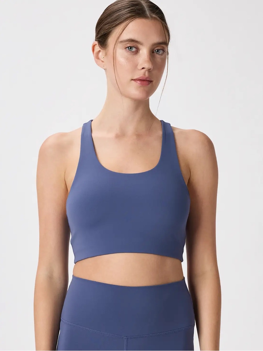 NWT QUINCE Ultra-Form Scoop Neck Longline Bra Large Storm Blue 0261
